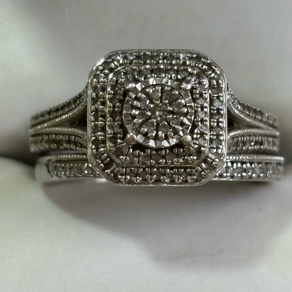 Forever Bride Genuine Diamond Engagement Wedding Band Set - Picture 11 of 11